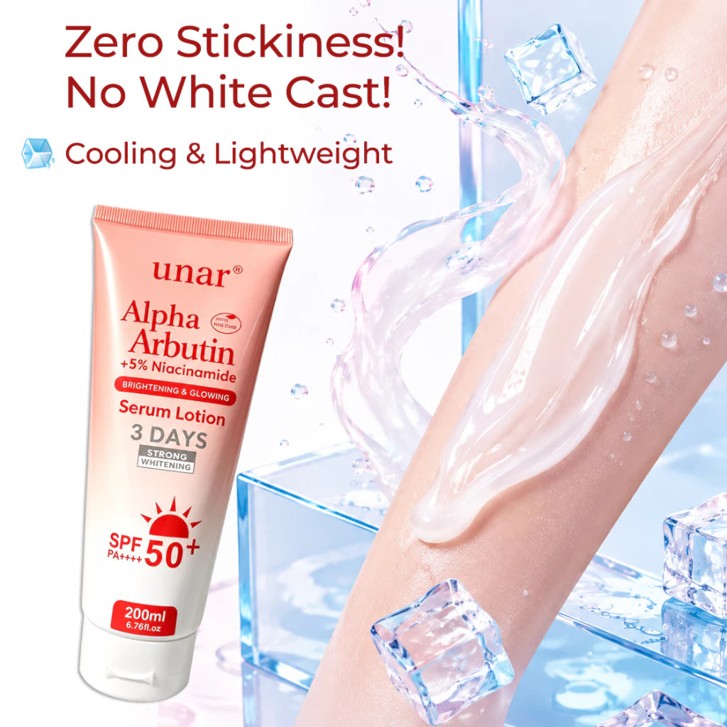 Unar Brightening Sunscreen Body Serum SPF 50 PA++++ Whitening Cream Alpha Arbutin Lotion 200ML