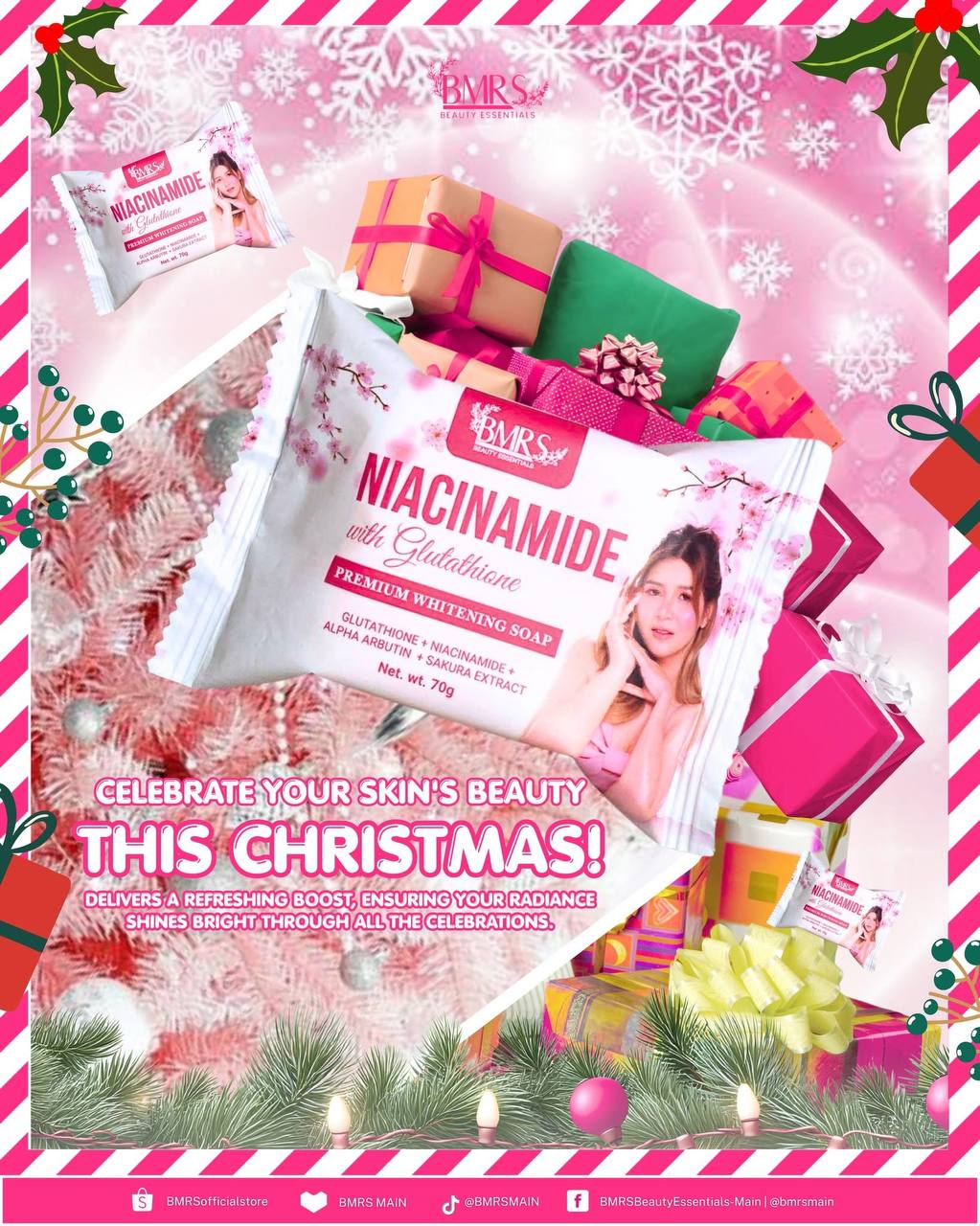 2 BMRS Niacinamide with Glutathione Premium Whitening Soap, 70G/BAR