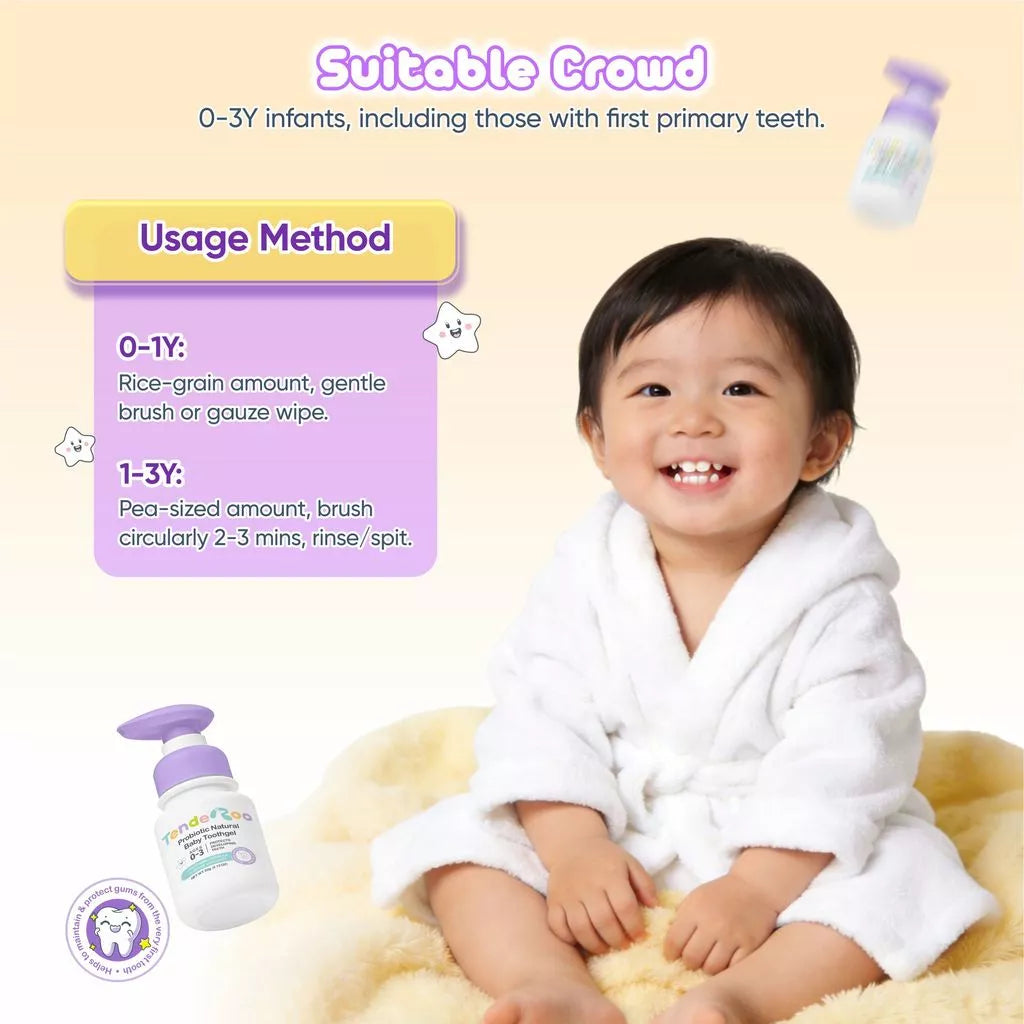 Tenderoo 0-3Years Toothgel Probiotic Vitamin C Fluoride Natural Baby Toothpaste Blueberry Flavor 60g