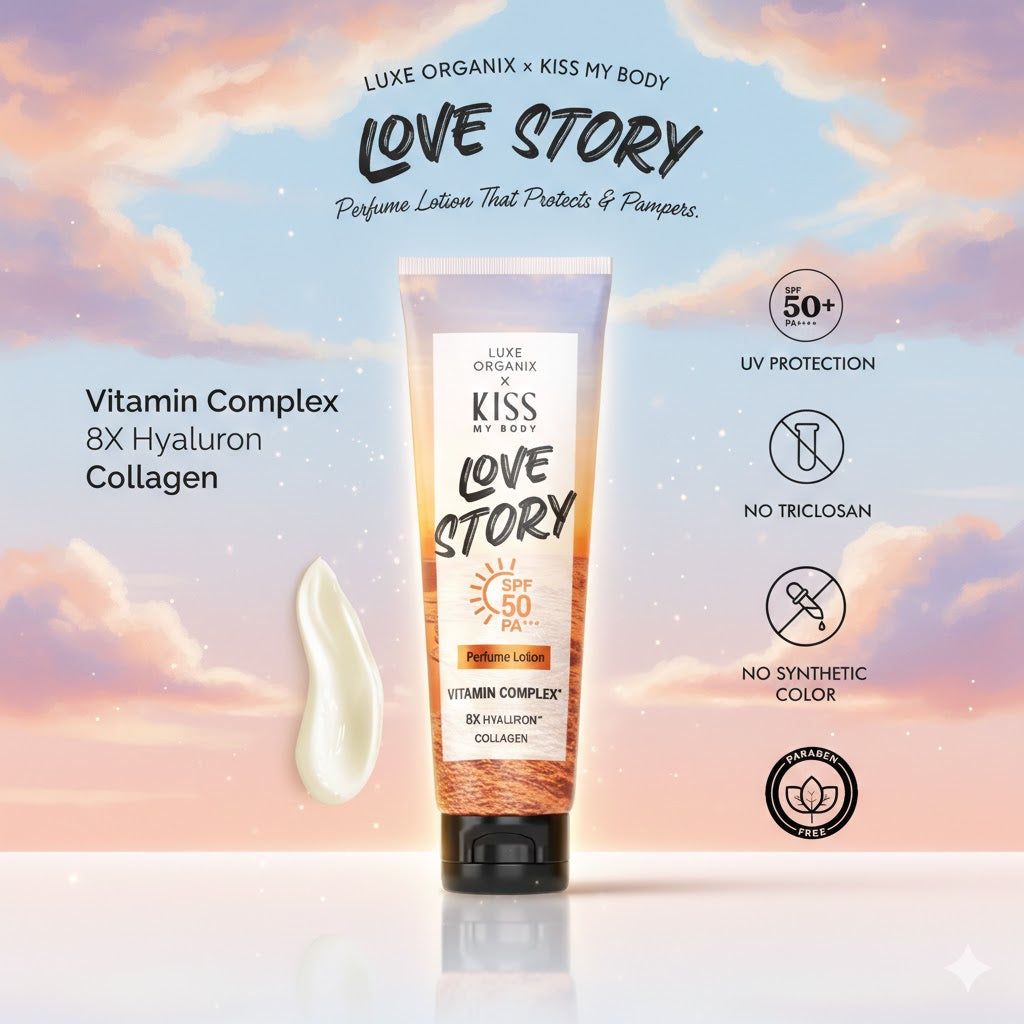 LUXE ORGANIX × KISS MY BODY LOVE STORY Perfume Lotion SPF 50 PA +++